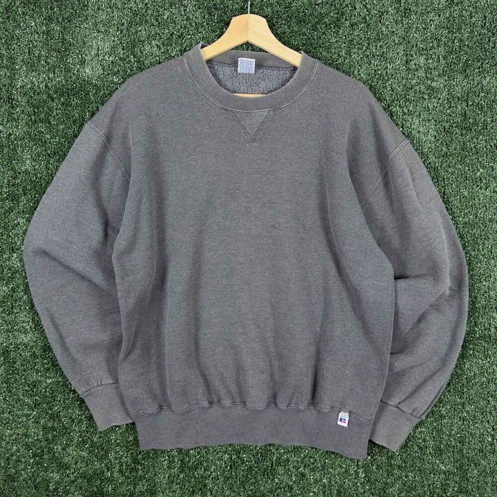 Vintage Russell Athletic Men’s Blank Crewneck Pullover Fleece Gray Size L Boxy